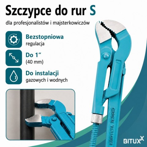 Klucz szwed nastawny do rur typ S1 Hydrauliczny czerwony Bituxx solidny