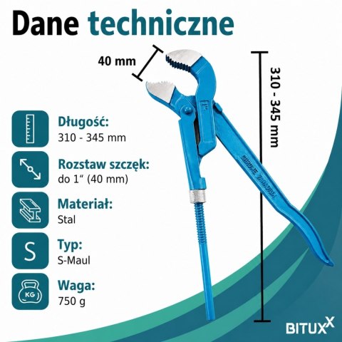 Klucz szwed nastawny do rur typ S1 Hydrauliczny czerwony Bituxx solidny