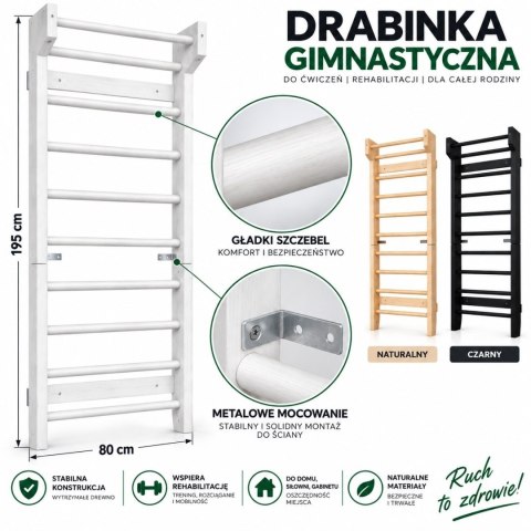 Drewniana drabinka gimnastyczna 195 × 80 cm do ćwiczeń i rehabilitacji - drabinka ścienna do domowej siłowni