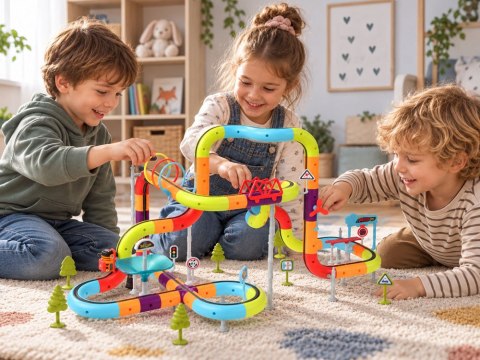 KLOCKI MAGNETYCZNE Tor magnetyczny dla pociągów - 114ele kolejka DIY ZA6578