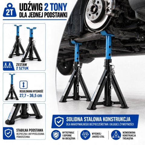 Podstawki Samochodowe 2x 2000 kg BITUXX - Kobyłki Warsztatowe Regulowane Składane
