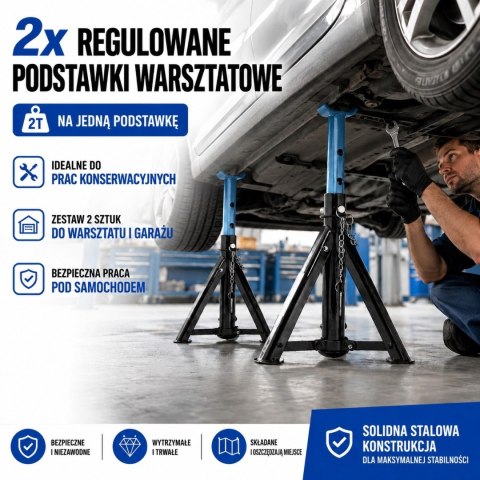 Podstawki Samochodowe 2x 2000 kg BITUXX - Kobyłki Warsztatowe Regulowane Składane