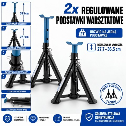 Podstawki Samochodowe 2x 2000 kg BITUXX - Kobyłki Warsztatowe Regulowane Składane