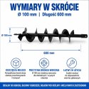 Wiertło glebowe 100 mm 600 mm do wiertnicy świder do ziemi stal solidne ogrodowe