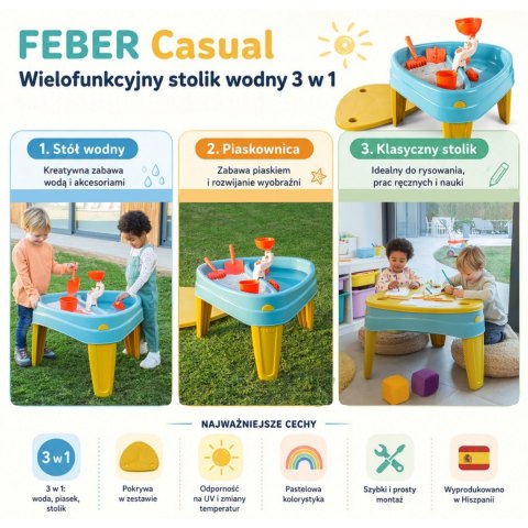 FEBER Stolik Wodny z Przykrywą CASUAL 4w1 Piaskownica Biurko Stolik Piknikowy Akc.