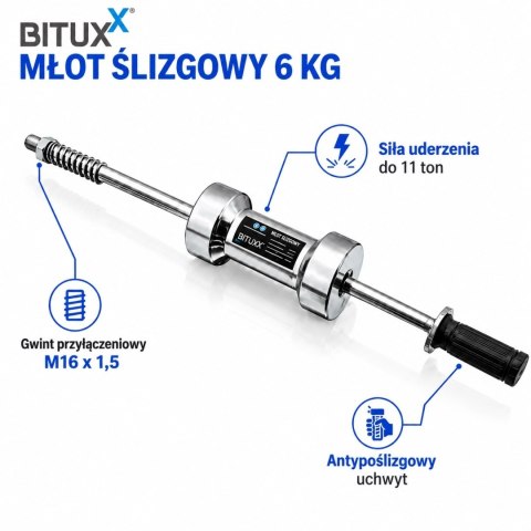 Młotek ślizgowy uniwersalny do usuwania wgnieceń karoserii 6KG z hakiem Bituxx