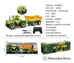 Traktor Zielony 1:24 z Pilotem Mercedes Benz + Żółta Przyczepa
