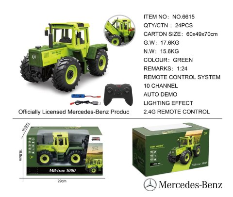Traktor Zielony 1:24 z Pilotem Mercedes Benz