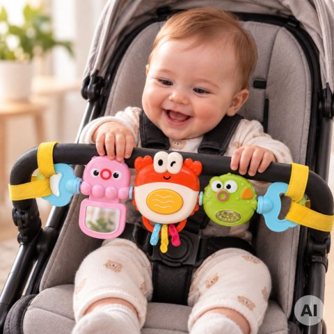 WOOPIE BABY Zawieszka do Wózka Łóżeczka Sensoryczna Grający Krab Lusterko Rybka 6m