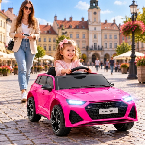 AUDI RS6 GT RÓŻOWY Auto na akumulator EVA Skóra pilot