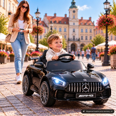 Auto dla Dzieci Mercedes GTR-S czarny na akumulator Pilot, koła Eva, miękki fotelik