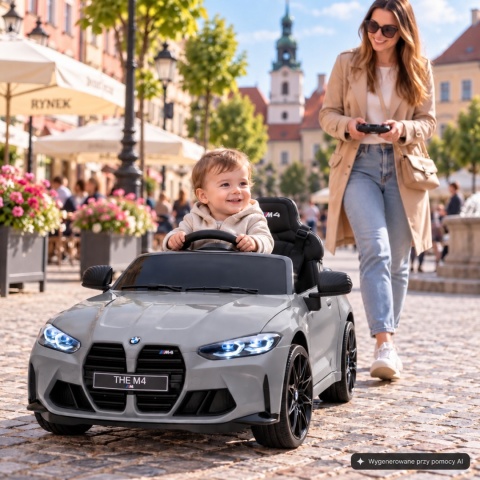 BMW m4 SZARY Auto na akumulator, Pilot, Światła, Muzyka, Koła EVA