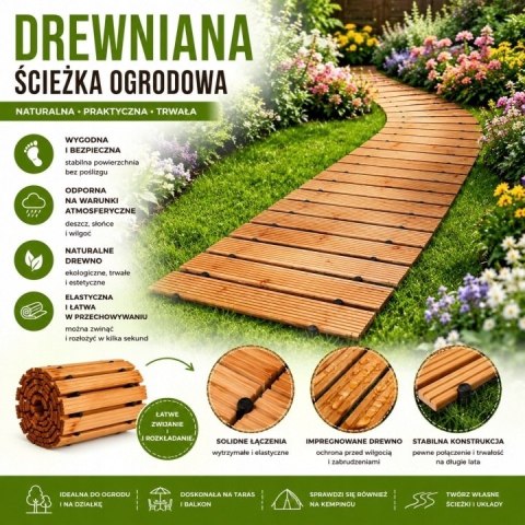 ŚCIEŻKA OGRODOWA Z DRZEWA CEDROWEGO 250CM X 43CM BITUXX ZWIJANA DO OGRODU DRÓŻKA