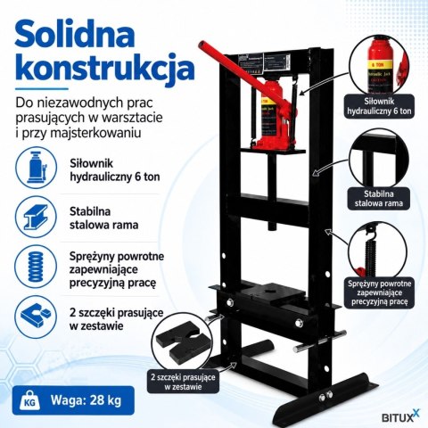 Prasa hydrauliczna warsztatowa 6t do tłoczenia i prostowania metalu 2 podkładki