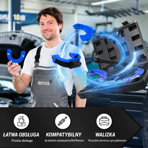 Ściągacz sprężyn zawieszenia samochodowego 3 pary szczęk 80-190 mm w walizce