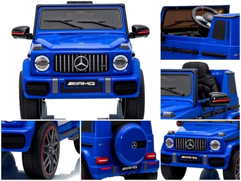Auto na akumulator Mercedes AMG G63 4x4 NIEBIESKI Piankowe koła Eva, miękki fotelik Licencja