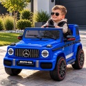 Auto na akumulator Mercedes AMG G63 4x4 NIEBIESKI Piankowe koła Eva, miękki fotelik Licencja
