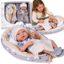 Lalka Bobas 40 cm + Nosidełko Poduszka Kocyk Zestaw do zabawy w dom ZA6622