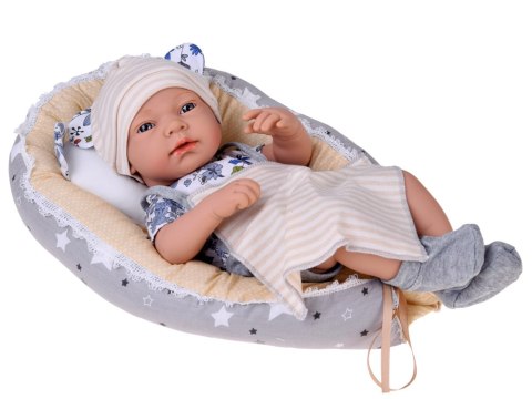 Lalka Bobas 40 cm + Nosidełko Poduszka Kocyk Zestaw do zabawy w dom ZA6622