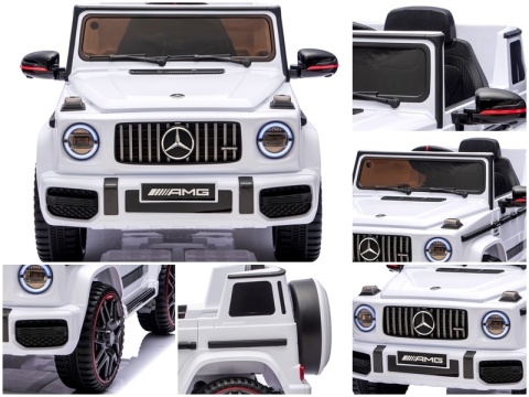 Auto na akumulator Mercedes AMG G63 4x4 BIAŁY Piankowe koła Eva, miękki fotelik Licencja