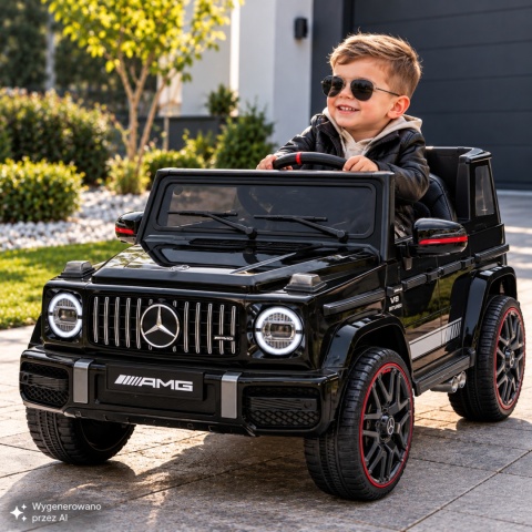 Auto na akumulator Mercedes AMG G63 4x4 CZARNY Piankowe koła Eva, miękki fotelik Licencja