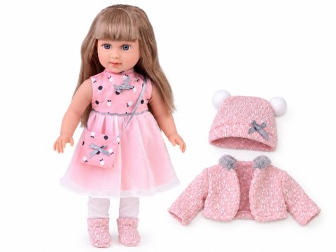 Urocza Lalka 43 cm z długimi włosami, w różowej sukience, kurteczce ZA6442