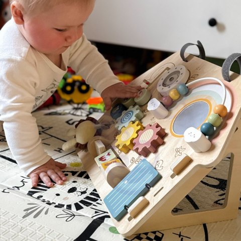 WOOPIE GREEN Tablica Manipulacyjna Edukacyjna Sensoryczna Domek Montessori 2w1 8 el.