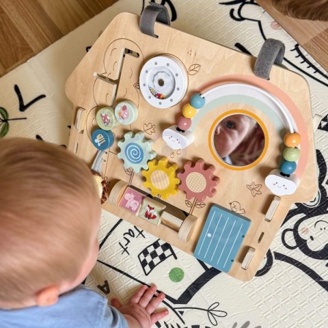 WOOPIE GREEN Tablica Manipulacyjna Edukacyjna Sensoryczna Domek Montessori 2w1 8 el.