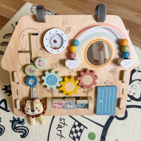 WOOPIE GREEN Tablica Manipulacyjna Edukacyjna Sensoryczna Domek Montessori 2w1 8 el.