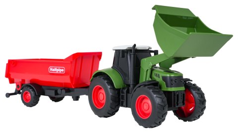 Zielony Traktor z Funkcją Świateł i Dźwięku 1:32 + Czerwona Przyczepa