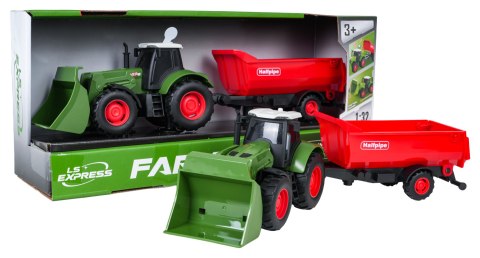 Zielony Traktor z Funkcją Świateł i Dźwięku 1:32 + Czerwona Przyczepa