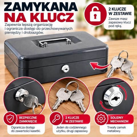 Kasetka na pieniądze metalowa ciemnoszara 25cm kasetka transportowa