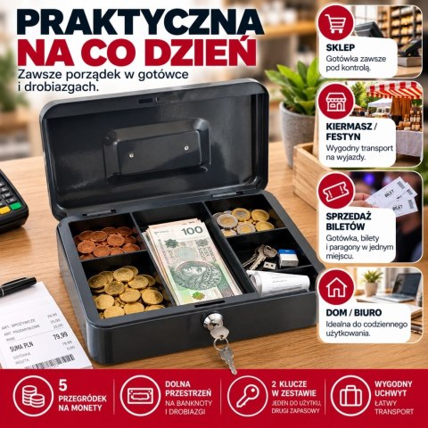 Kasetka na pieniądze metalowa ciemnoszara 25cm kasetka transportowa