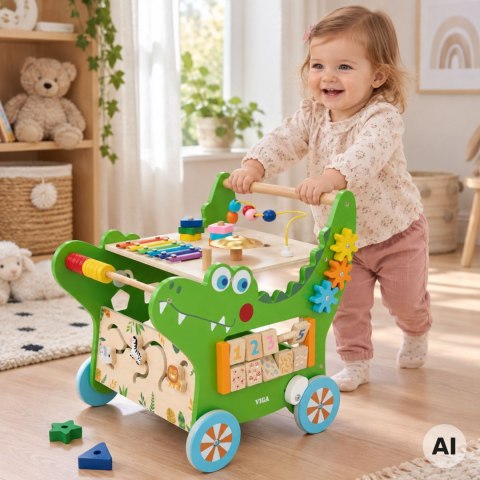 VIGA Drewniany Pchacz Edukacyjny Krokodylek 12w1