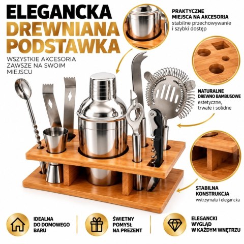 ZESTAW BARMAŃSKI 11 ELEMENTÓE PREZENT DLA BARMANA OZDOBNY GADŻET