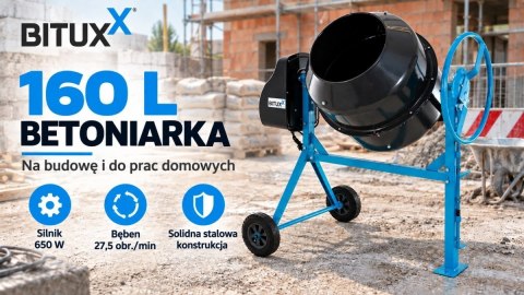 Betoniarka elektryczna BITUXX 160 l 650 W do betonu i zapraw