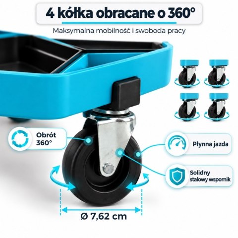 Stołek warsztatowy BITUXX Pro Line z regulacją wysokości 43-53 cm, wygodnym siedziskiem, 4 kółka