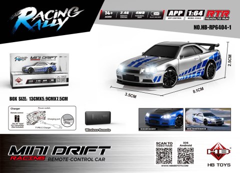 Auto R/C Do MINI Drift 1:64 SmokeRacer Srebrny