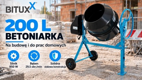 Betoniarka elektryczna BITUXX 200 l 850 W do betonu i zapraw