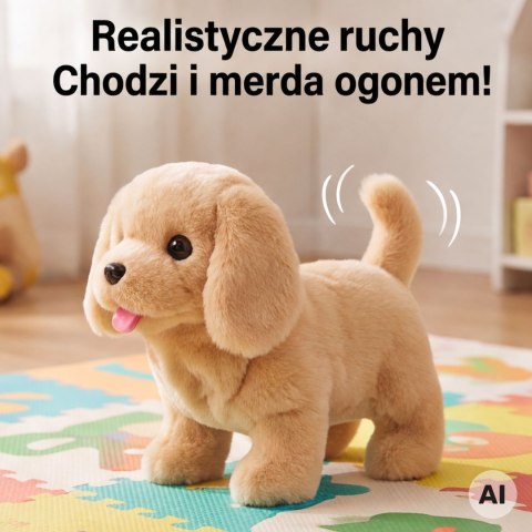 WOOPIE Interaktywny Brązowy Piesek na Smyczy z Akcesoriami