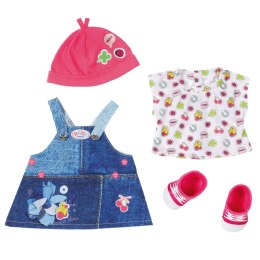 Jeansowa sukienka z czapką i bucikami dla lalki Baby Born 43 cm