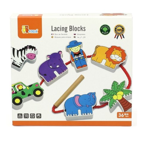 Viga Drewniana Sznorowanka Nawlekanka Przeplatanka Klocki Zoo