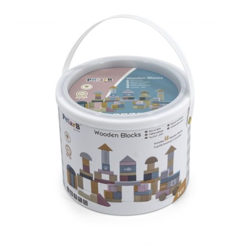Zestaw drewnianych klocków w wiaderku - 60 elementów - Viga PolarB