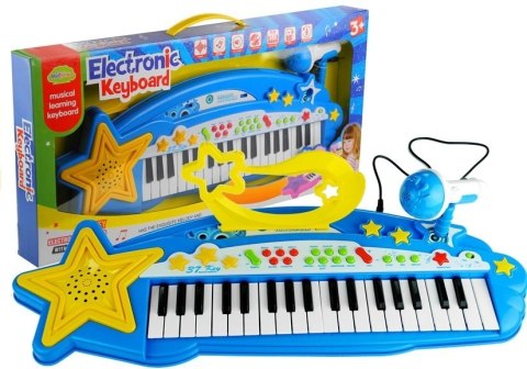 Duży Keyboard Elektroniczny Dla Dzieci 37 Klawiszy MP3 Mikrofon Niebieski