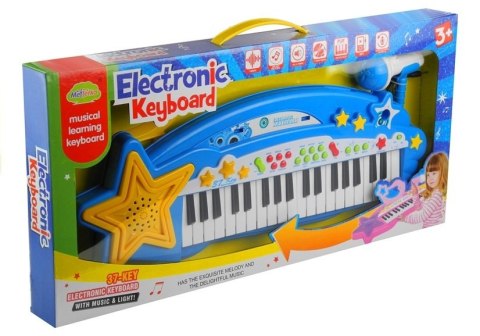 Duży Keyboard Elektroniczny Dla Dzieci 37 Klawiszy MP3 Mikrofon Niebieski