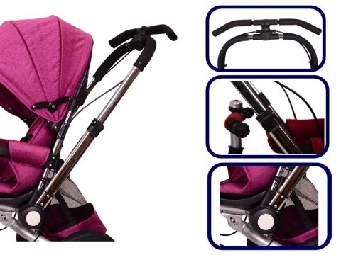 Rowerek trójkołowy MAX TRIKE z funkcją wolnego koła, kierownicy i możliwością rozłożenia oparcia.