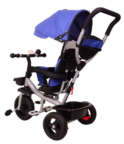 Rowerek Trójkołowy dla Dzieci NIEBIESKI Eco Trike 6w1/ Prowadnik, Daszek, Wolne Koło
