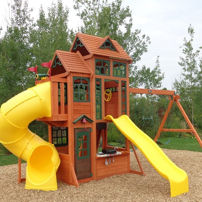 Plac Zabaw Dla Dzieci KidKraft Ogromny Drewniany 2 Zjeżdżalnie Huśtawki Kuchnia Dla Dzieci Canyon Ridge